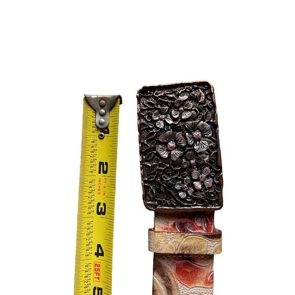 Streets Ahead Womens/Teen Leather Rose Belt Large Floral Brown Buckle Western - Picture 4 of 11